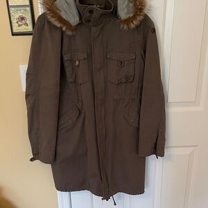 La Rok Lux Brown -Green Parka with Fur Trim Hood SZ S